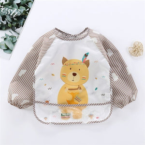 Baby Kids Toddler Long Sleeve Scarf Waterproof Art Smock Feeding Bib Apron Pocket Infant Boys Girls Burp Cloth Banana Bibs